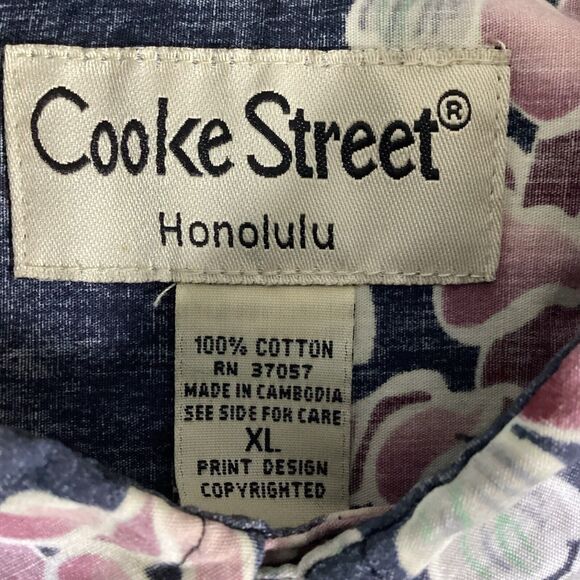 Cooke Street Honolulu Mens XL Hawaiian Floral Blue Button Camp Shirt U.S.A Made - Picture 10 of 15